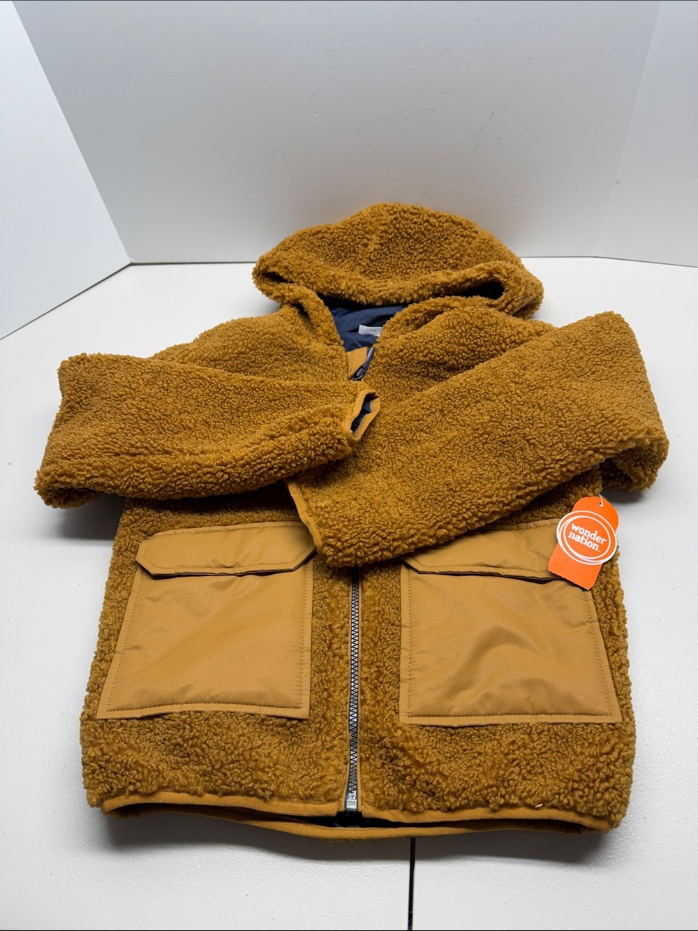 wonder nation Hooded Sherpa Puffer Jacket - Mustard